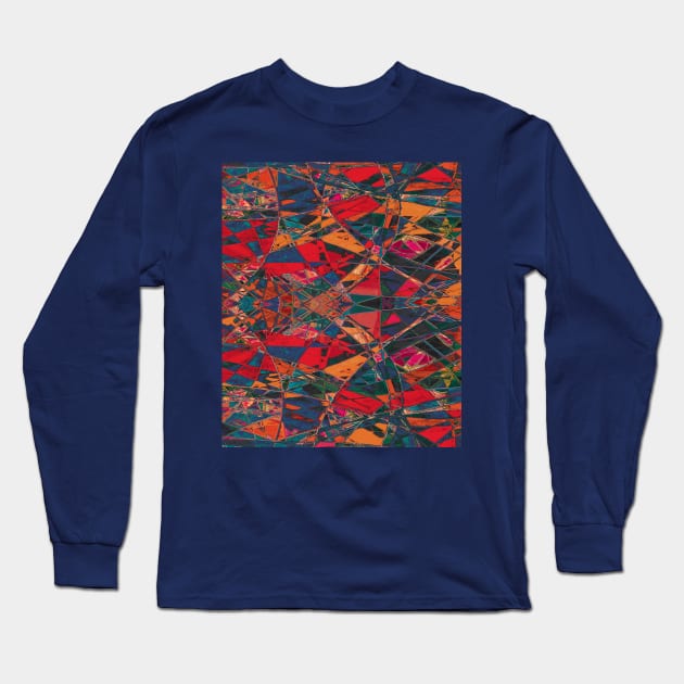 Coral Abstract Mosaic Grid Long Sleeve T-Shirt by Adel8ide Designs